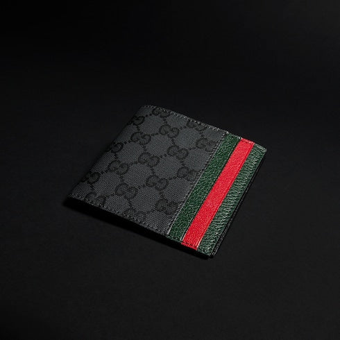 Bi-fold wallet with Web card slots - black GG canvas