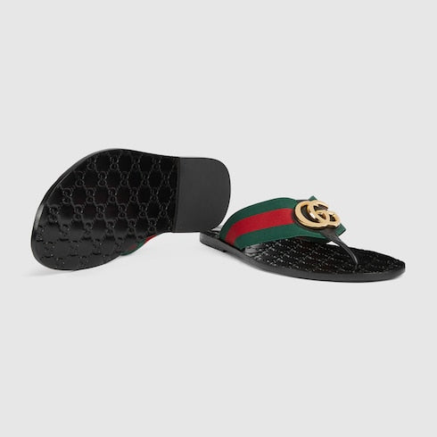 Men's Riviera thong sandal - green and red elastic strap