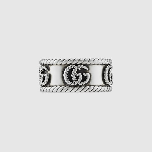 Double G Ring With Engraved Torchon Trim - 925 Sterling Silver