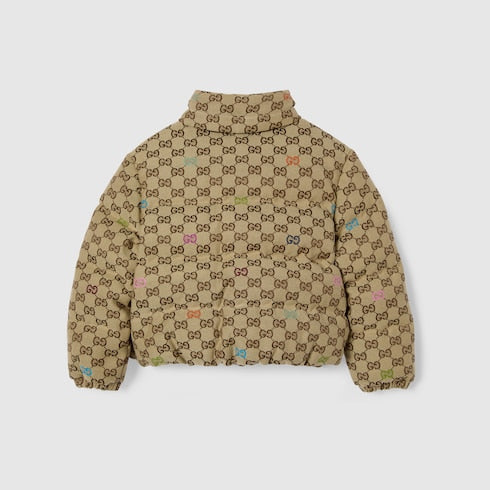 Children's padded GG canvas jacket - beige and brown