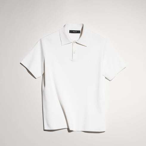 Silk cotton polo shirt with embroidery - ivory