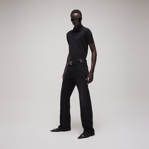 Wool silk Gucci jacquard polo shirt - black