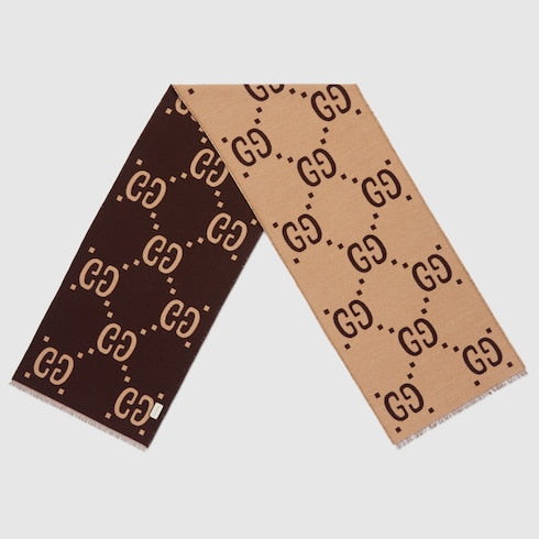 GG jacquard wool silk scarf - Brown / Beige