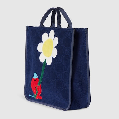 Children's GG tote bag with embroidery - dark blue GG terrycloth
