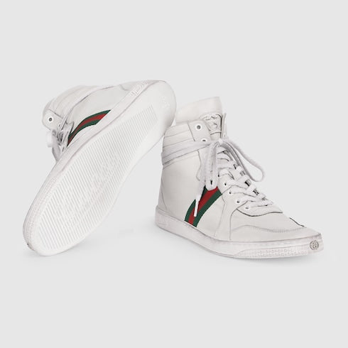 Men's Stretch high-top sneaker - white leather