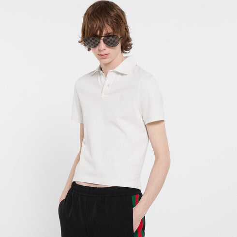 Cotton piquet polo shirt with embroidery - white