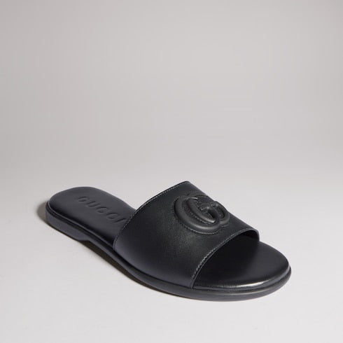 Women's slide sandal with Double G - black leather