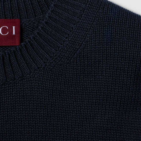 Cotton sweatshirt with embroidery - dark blue