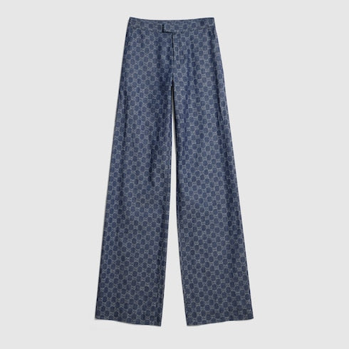 GG cotton denim jacquard pants - blue