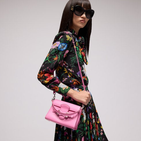 Horsebit Duomo small top handle bag - bright pink leather
