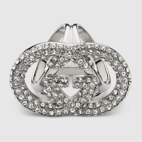 Crystal Interlocking G carré ring - silver-toned