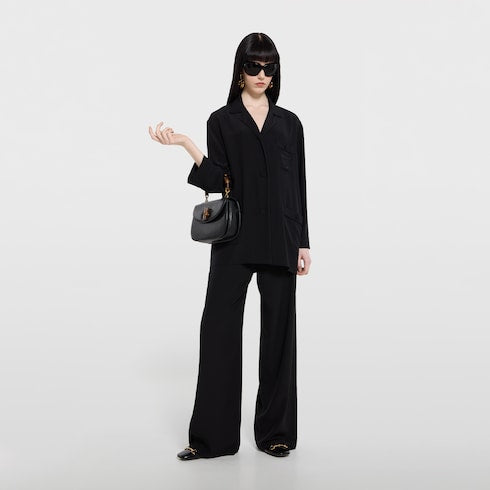 Silk crêpe de chine shirt with embroidery - black
