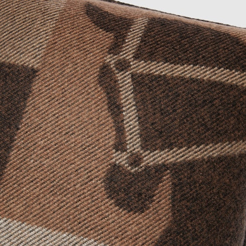 Wool jacquard cushion - brown and beige
