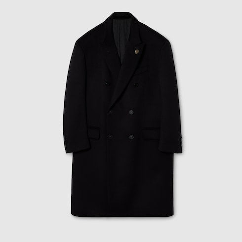 Double-breasted wool cashmere coat - black