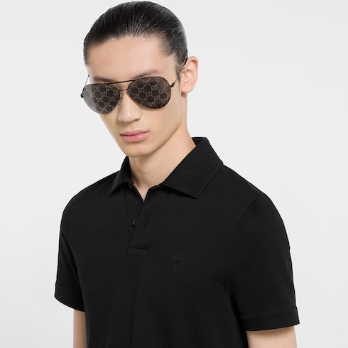 Cotton piquet polo shirt with embroidery - black