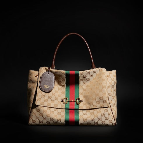 Paparazzo large top handle bag - sand and brown GG canvas