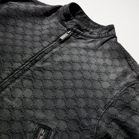 GG cotton denim jacquard zip jacket - dark grey