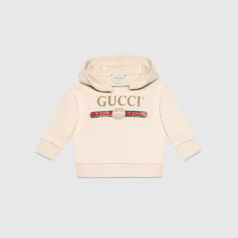 White Cotton Baby Sweatshirt With Gucci Logo & Hood - White Cotton