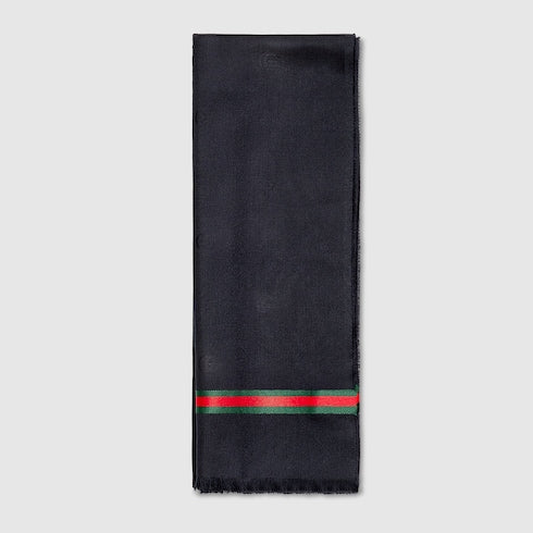 Double G silk cotton jacquard stole - dark blue