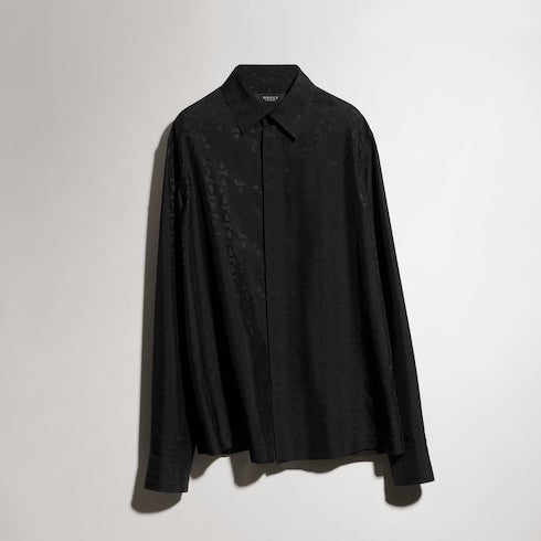 Silk habotai shirt with jacquard detail - black