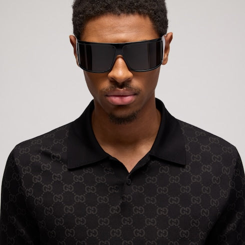 Viscose GG jacquard polo shirt - black