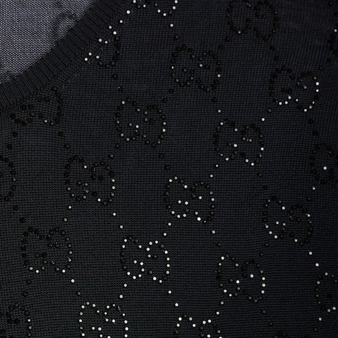GG crystal embroidered top - black