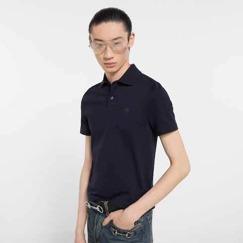 Cotton piquet polo shirt with embroidery - dark blue