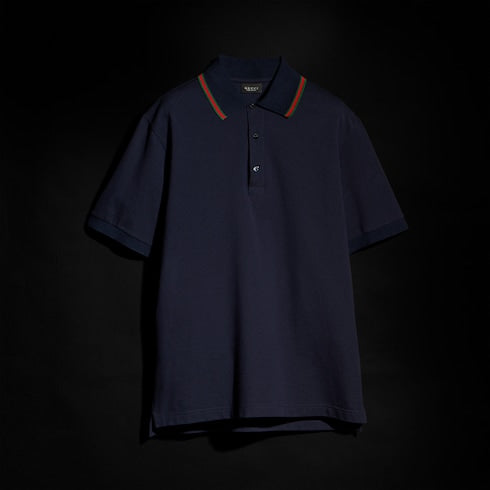 Cotton jersey piquet polo shirt - dark blue