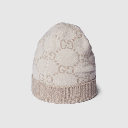 GG cashmere jacquard hat - off white and beige