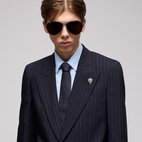 Horsebit silk jacquard tie - navy and blue