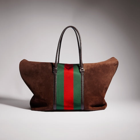 Medium duffle bag with Web - brown suede