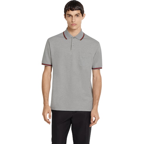 Cotton piquet polo shirt with embroidery - grey mélange
