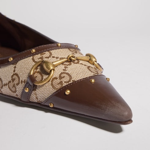 Women's Savoy ballerina - sand and brown GG canvas