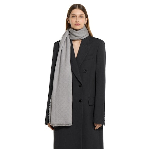 Printed GG cotton wool lamé shawl - light grey