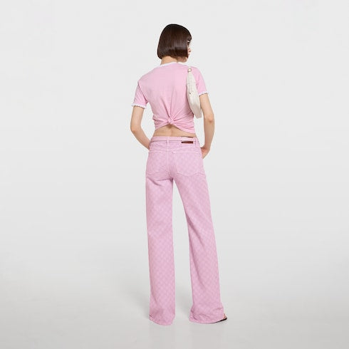 GG cotton denim jacquard pants - light pink