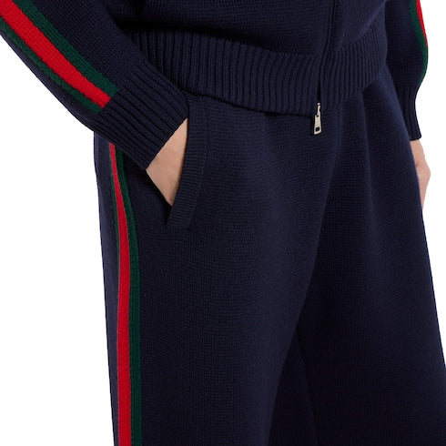 Stitch wool leisure pants with Web - dark blue