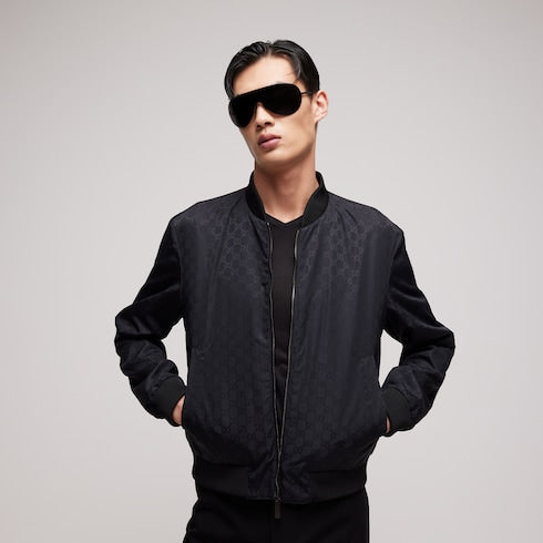 Reversible light silk faille zip jacket - black