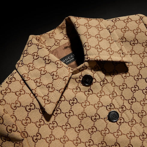 GG cotton canvas coat - camel and dark brown