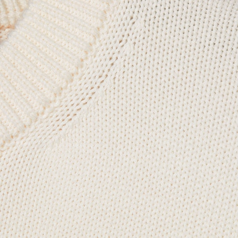 Knit cotton wool sweater with intarsia - white