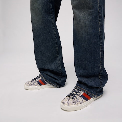 Women's Gucci Ace sneaker with Web - beige and blue Supreme