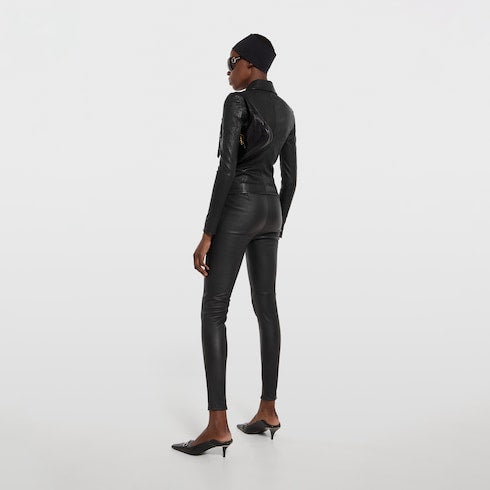 Bonded leather with stretch cotton leggings - black