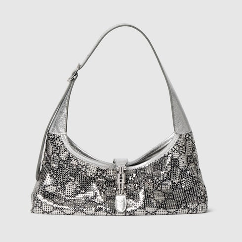 Jackie Slim metallic evening bag - silver and black GG mesh