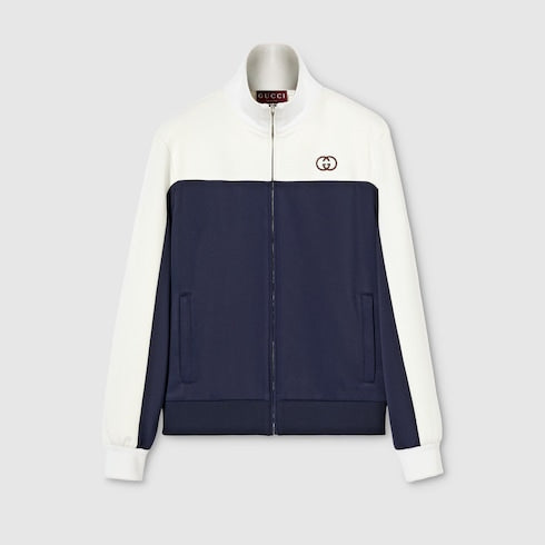 Technical jersey zip jacket - blue and white