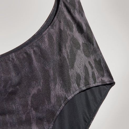 Printed stretch jersey swimsuit - grey and black