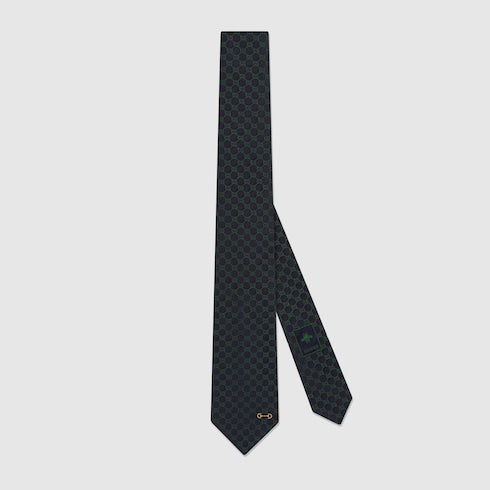 GG silk jacquard tie - dark blue and green