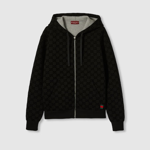 Printed jersey zip sweatshirt - black