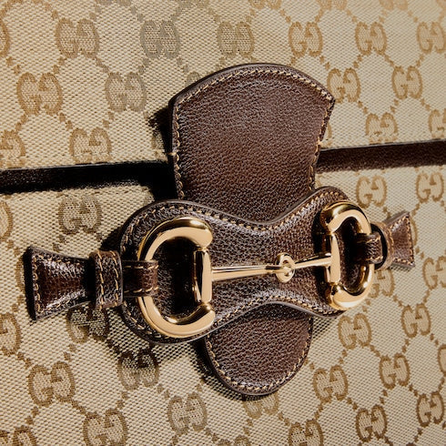 Horsebit Duomo medium top handle bag - sand and brown GG canvas