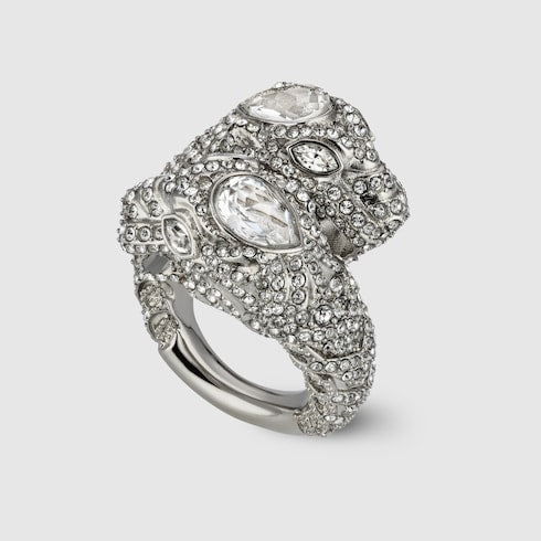 Dionysus crystal ring - palladium-toned brass