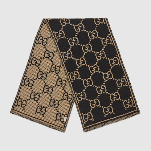Check GG wool scarf - black and beige