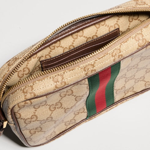 GG mini bag with Web - sand and brown GG canvas